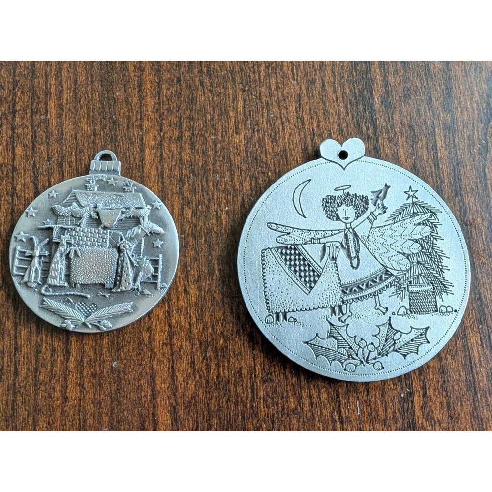 Pewter Christmas Ornament Lot Limited Edition Decor Catherine Grunewald Folk Art